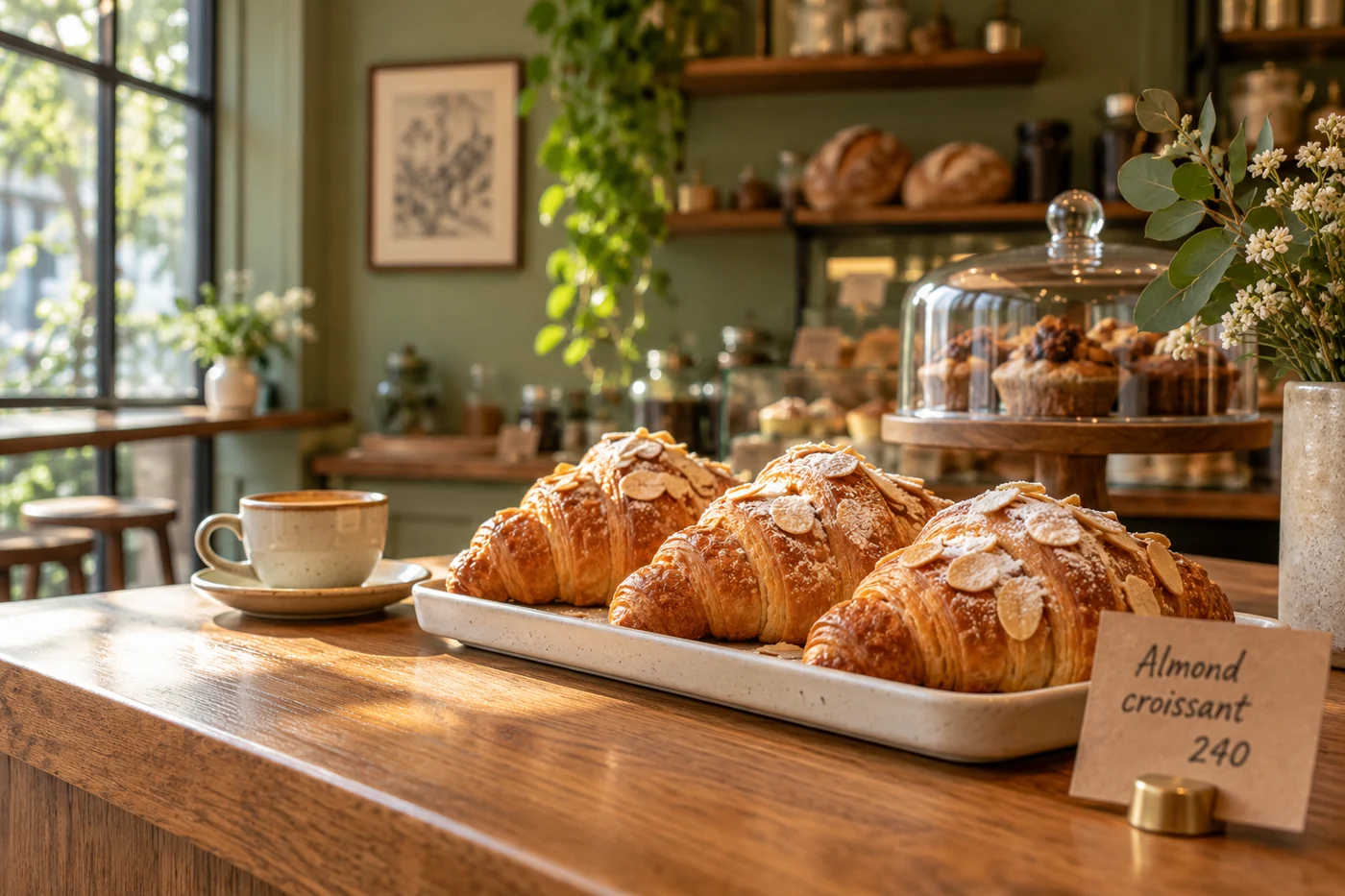 Freshly baked croissants and pastries in a neighbourhood bakery